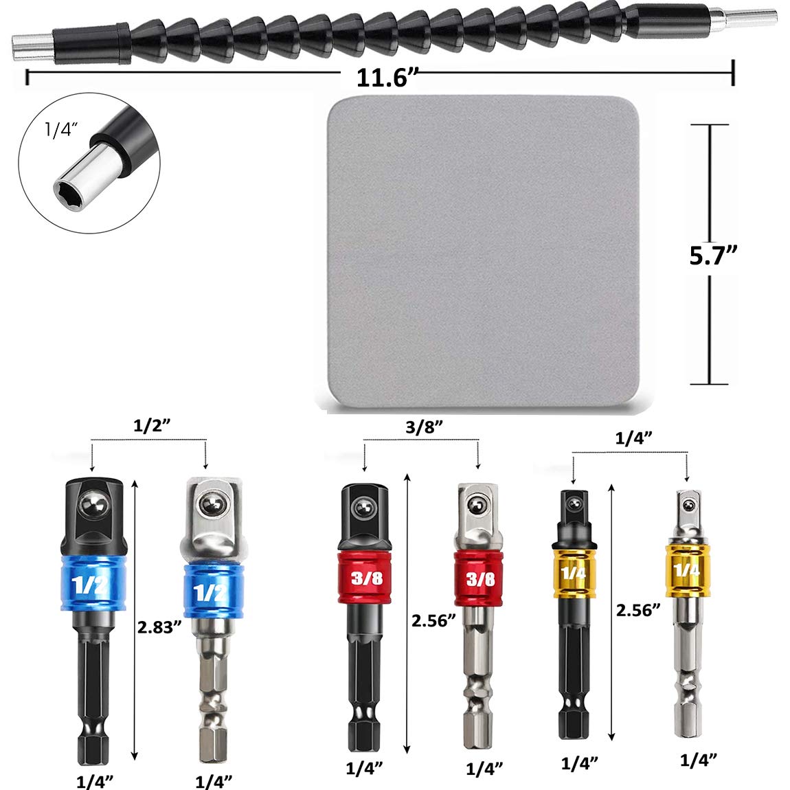 Impact Grade Driver Sockets Adapter Extension Drill Bit Set: 6Pcs 1/4 3 ...