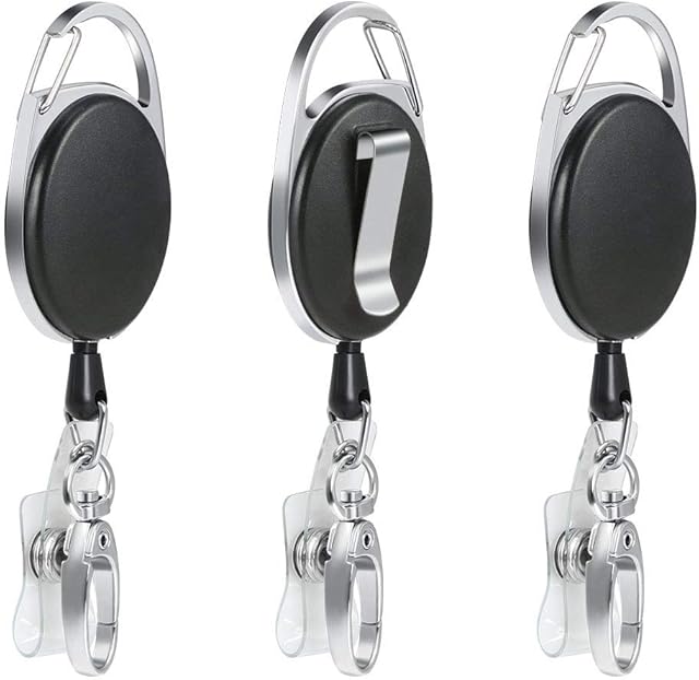 Vicloon Badge Reel,3 Pcs Reel Clips Retractable Badge Holder with Key Belt Reel for Key Ring ID Card Badge Holder
