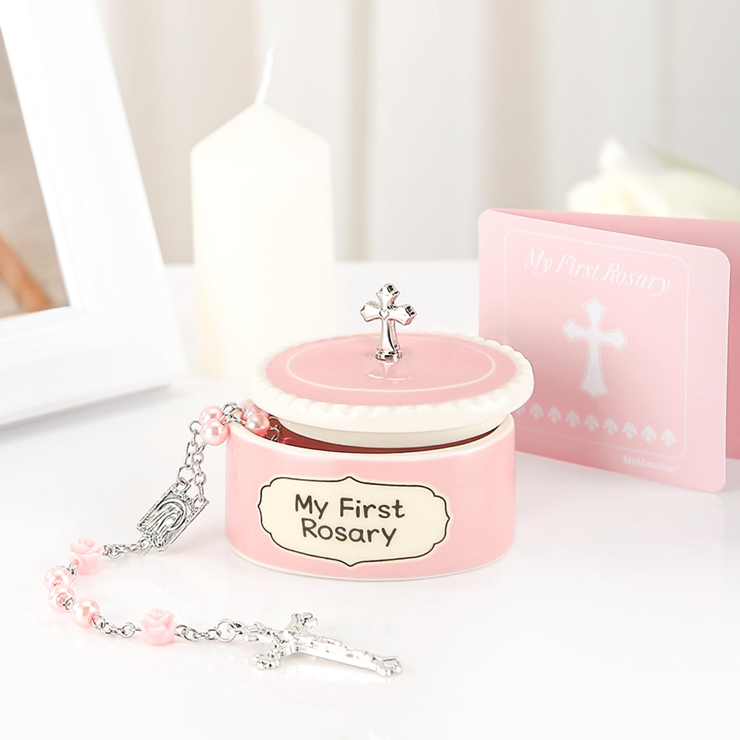 Baptism Gifts for Girl - My First Rosary with Ceramic Keepsake Box, Catholic Christening Gift Set, Pink Rosary for Kids, Baptism, First Communion & Baby Dedication Gifts for Newborn Baby Girls - 3