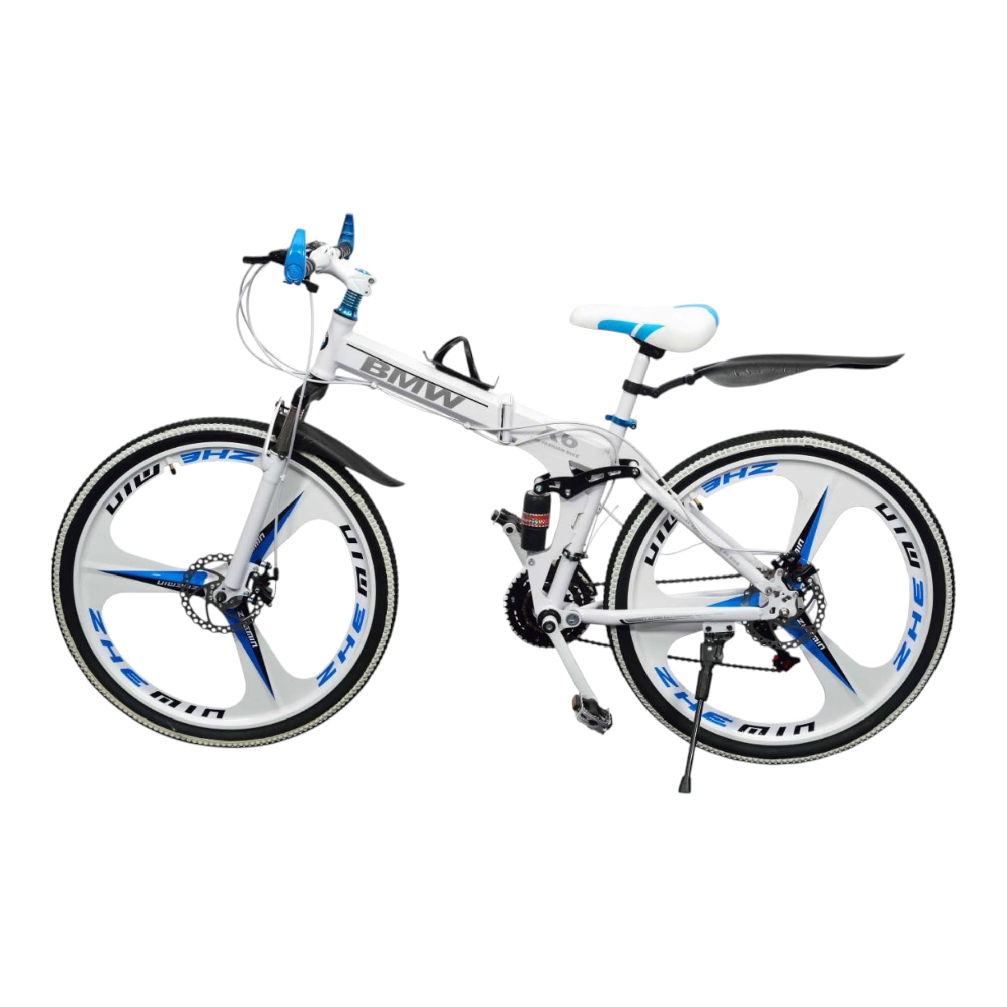Amaze Kai Dual Suspension Bikes Latest Bm Foldable Gear Cycle for Men with 21 Speed Gear 6 Spoke | Folding Mountain Bike with Double Disc Break & Mac Wheel, 26 Inch, White N Black (White-b)-picture-24