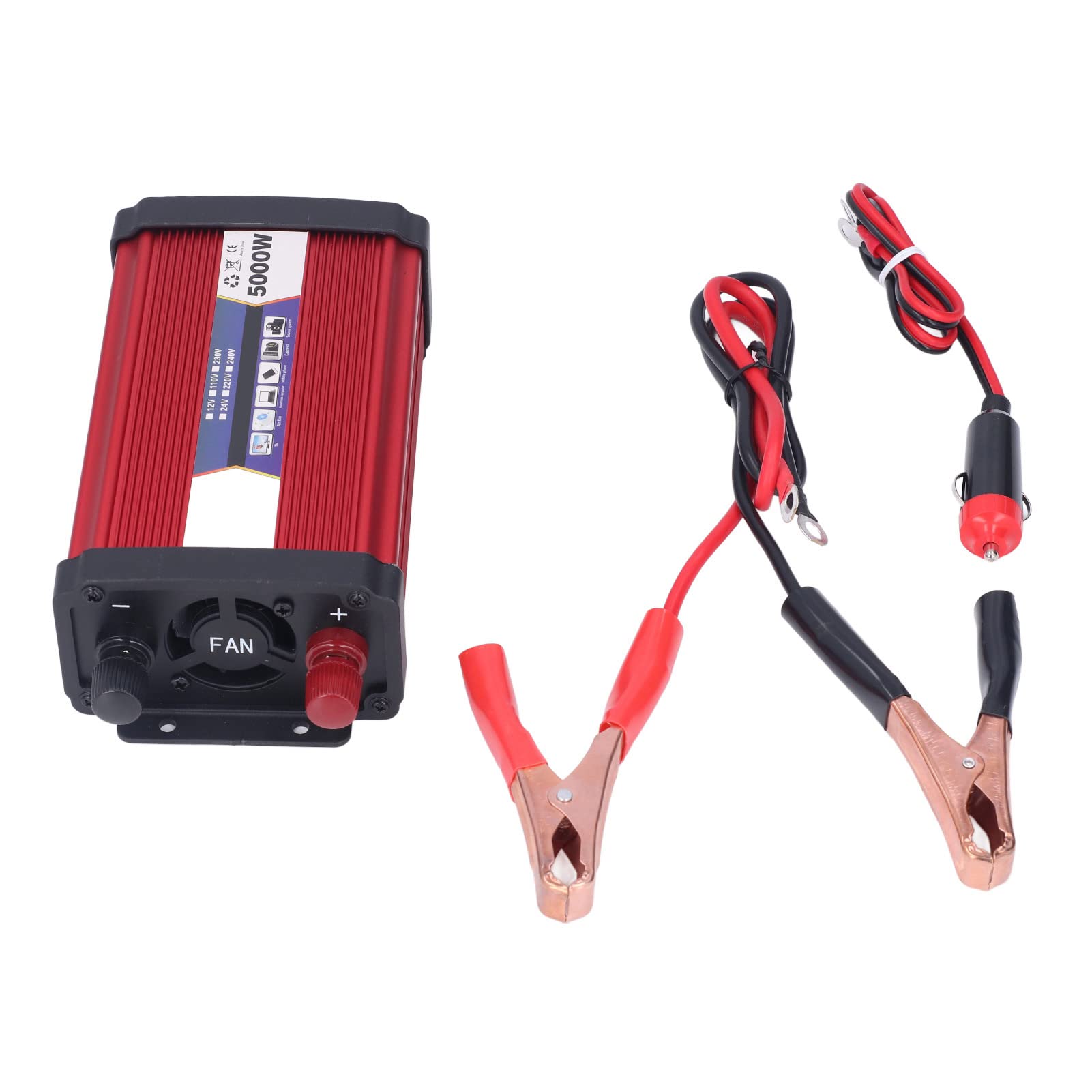 5000W inversor de Corriente, aleación de Aluminio Modificado inversor de Onda sinusoidal para vehículos, disipación de Calor inversor de Coche con Dos Puertos USB (24V a 220V)