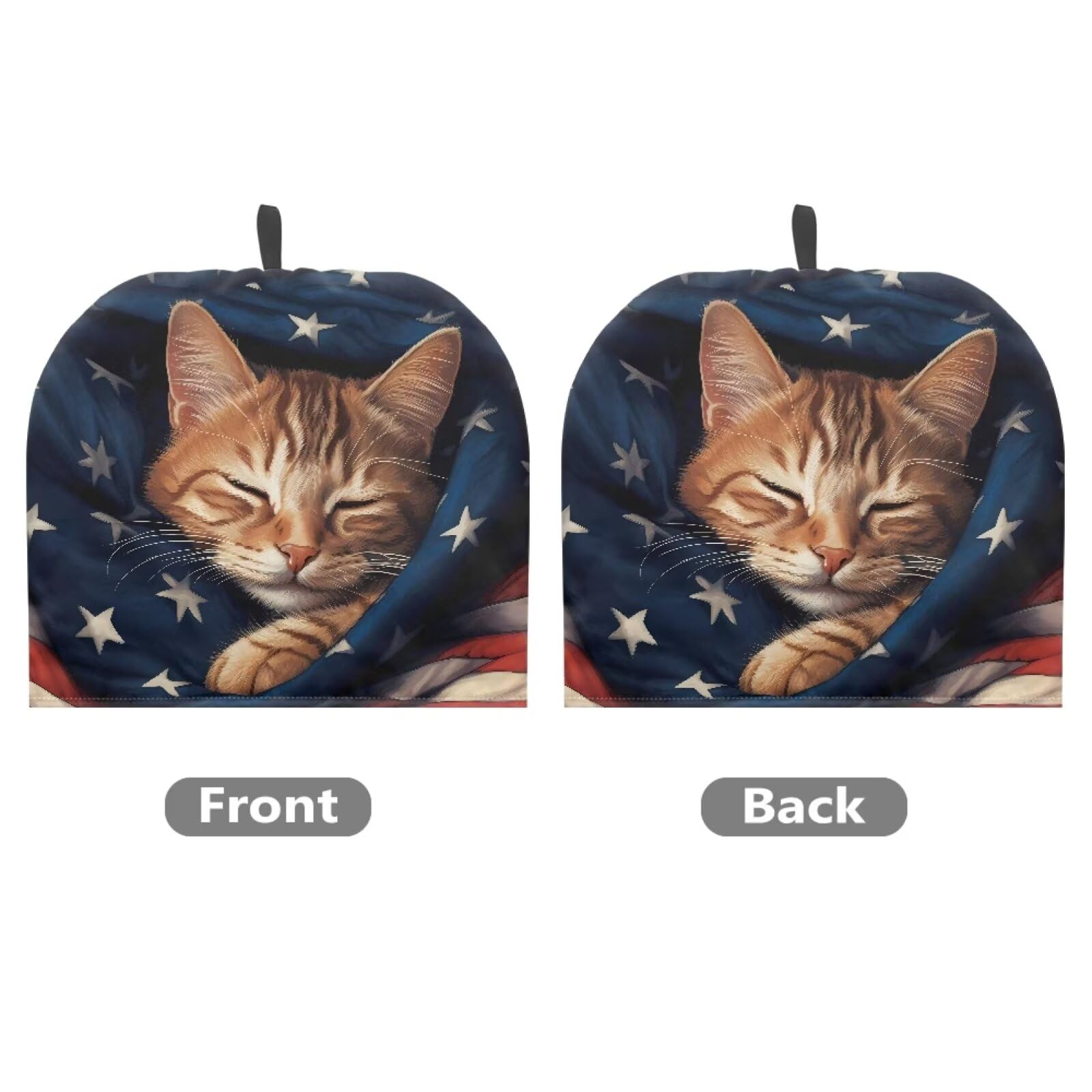 Tutolipy Tutolip US Flag Sleeping Cat Tea Pot Cover Warm Keeper with Top Hanging Loop Insulated Tea Kettle Cover Dust Proof Tea Cosies for Kitchen Home Decoration