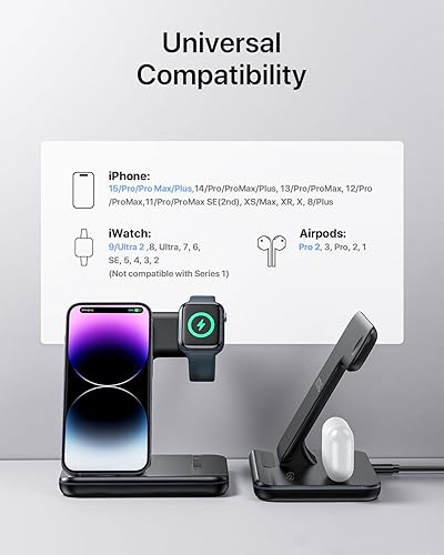 Miniatura 6 de Intoval Cargador inalámbrico para iPhone, cargador de carga rápida iPhone 15 a 8, Apple Watch 9 a 2, Airpods Pro 21 y 3gen