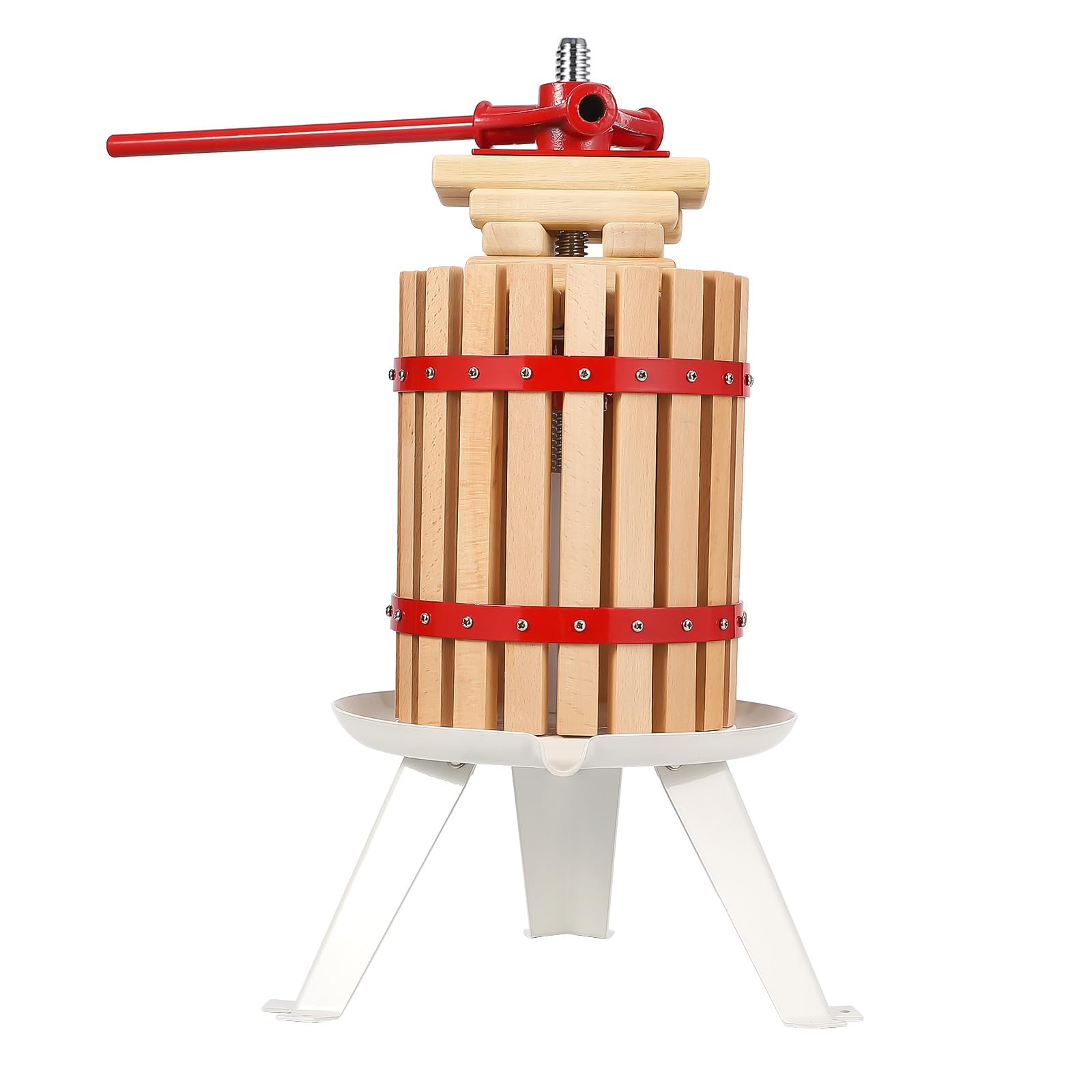 Manual Fruit Wine Press,1.6 Gallon Wood Steel Fruit and Wine Press With T-Handle, Stable Triangular Structure, Wine Making Press for Outdoor, Kitchen, Manual Assembly Required