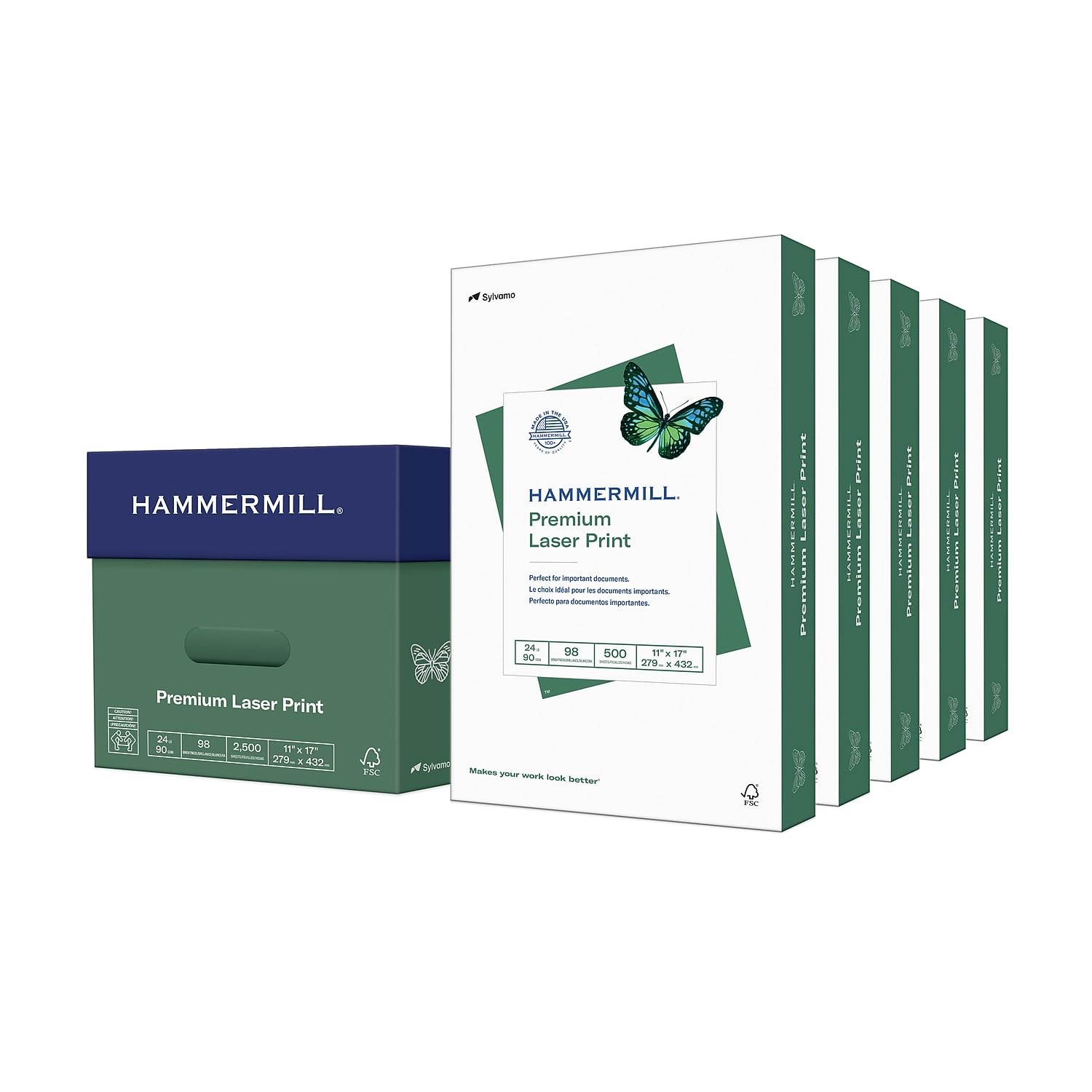 Hammermill Paper, Laser Print Paper, 24lb, 11 x 17, Ledger, 98 Bright, 2500 Sheets / 5 Ream Case, (104620C), Made In The USA