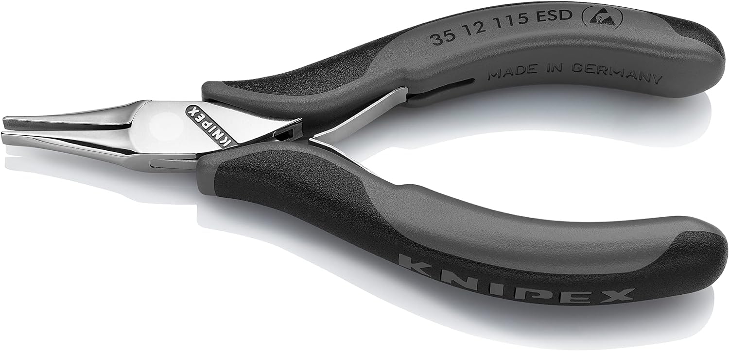 KNIPEX Alicate de montaje para electrónica ESD con articulación machihembrada con mangos multicomponente 115 mm, 35 12 115 ESD