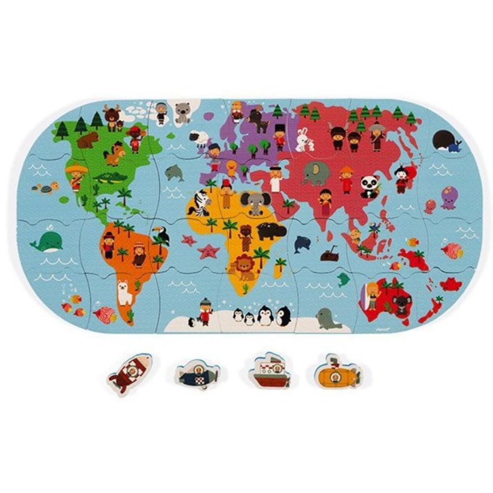Janod - Bath Explorers Map - Early Years Bath Toy - Handling and Dexterity - Ages 3 and Up, J04719