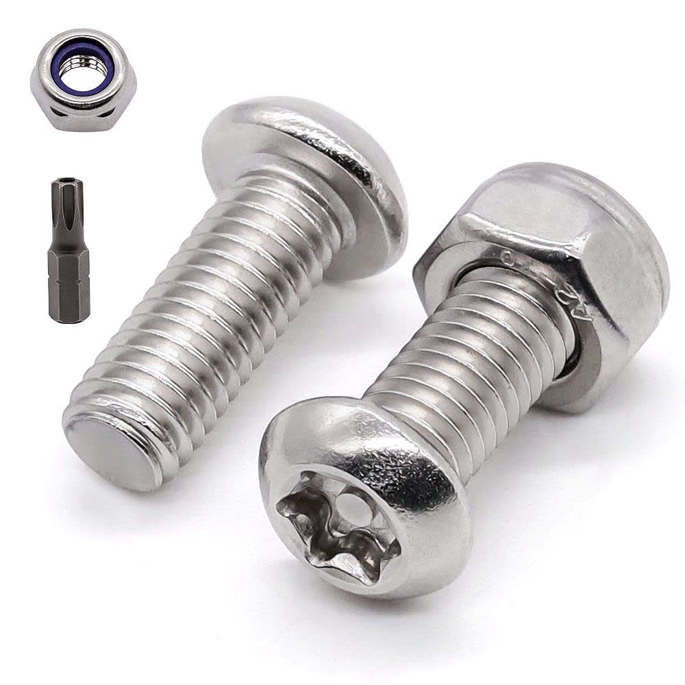Glvaner (50 Sets) M4 x 10mm Button Torx Head Tamper Proof Security Torx Head Machine Screws with M4 Locknuts and a Torx Drive Bit Stainless Steel 304 (18-8) Full Thread