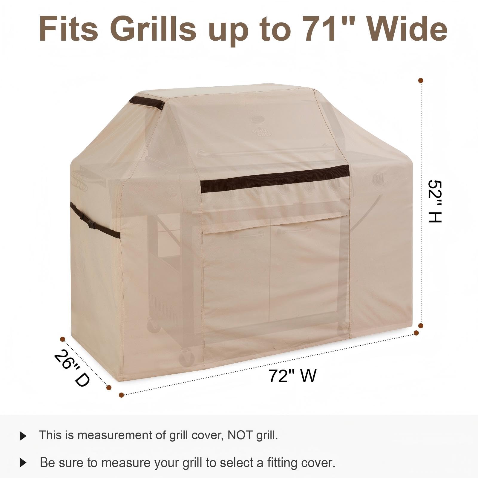 Copertura per barbecue da 182 cm, impermeabile, resistente ai raggi UV e allo sbiadimento, compatibile con Weber, Char-Broil, Nexgrill e altre griglie, beige