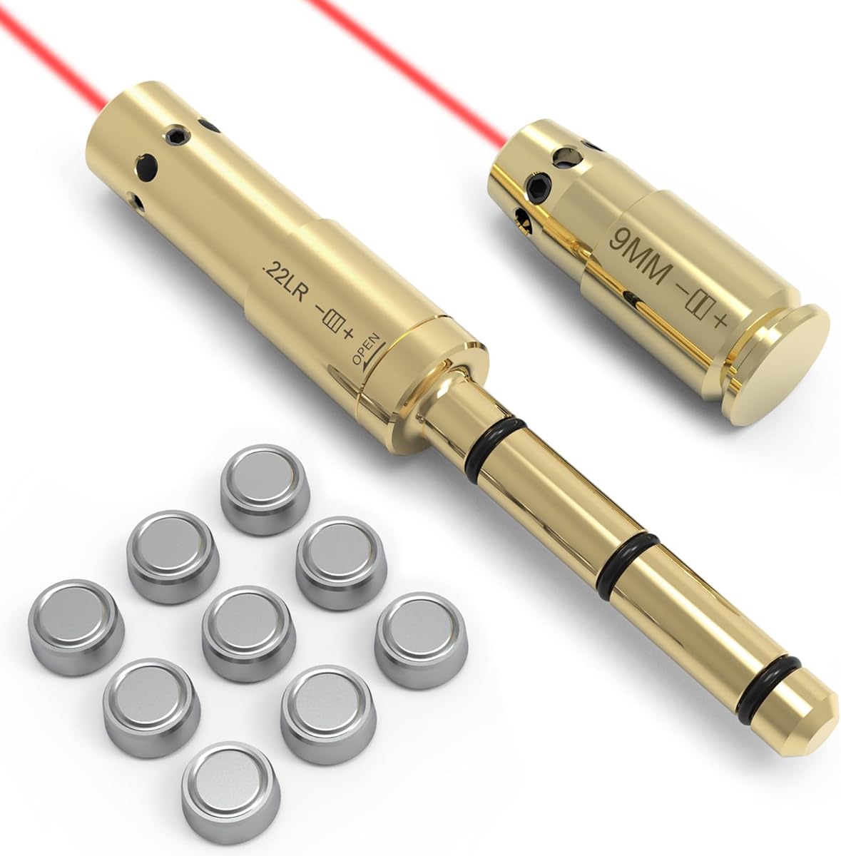 BoreSighter for 22LR/223/9MM/7.62X39MM/30-30/30-06/.25/270/243/308/7MM/ 45ACP Colt Caliber Rifle Scope Handgun Brass Red Dot Boresight Kit for Hunting with AG3 Batteries (Special, Bullet Type)