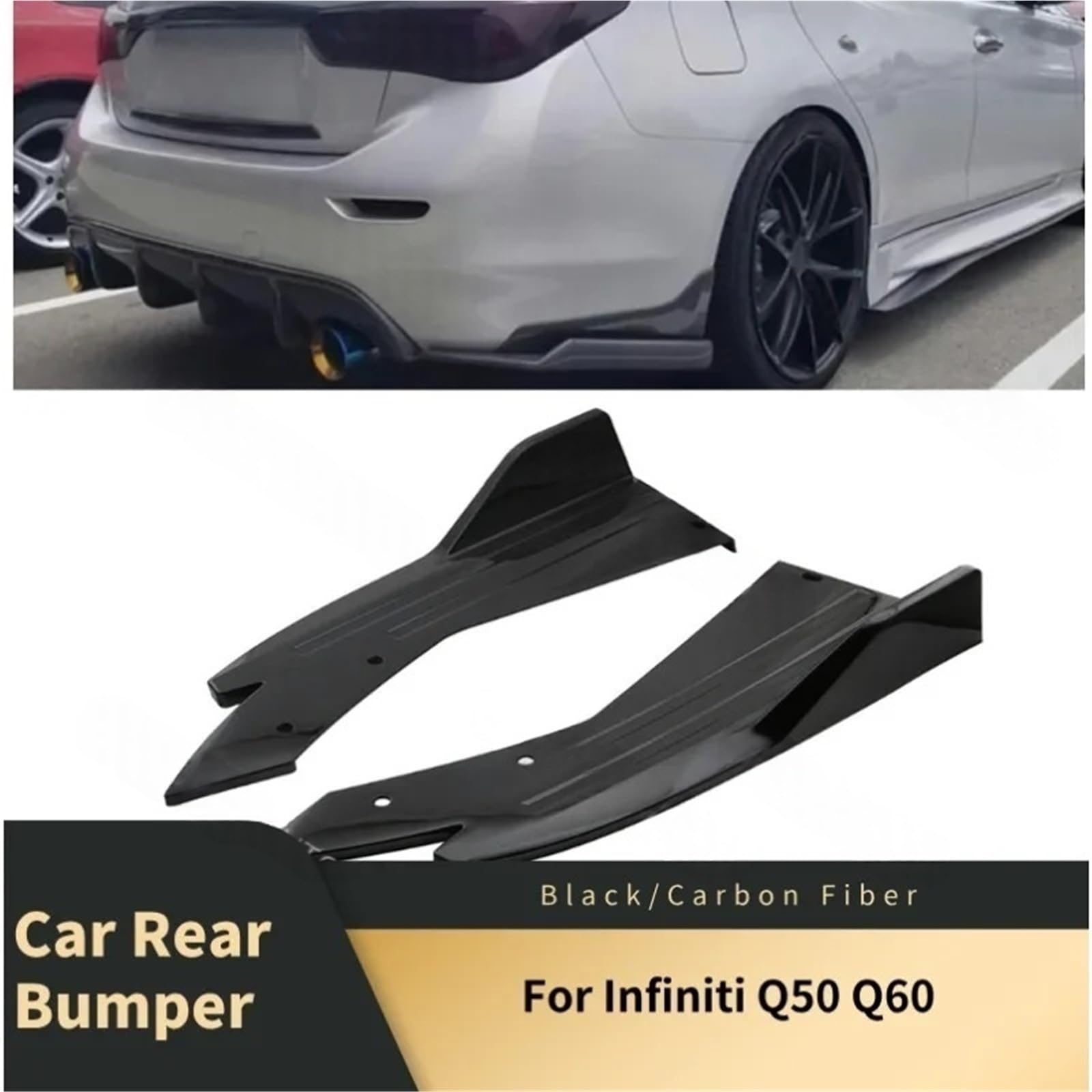 Spoiler tylnego zderzaka usta kompatybilny z i-nfiniti Q50 Q60 Splitter dyfuzor zabezpieczenie przed zarysowaniem wykończenia boczna dokładka rozszerzenie Body Kit(Carbon Fiber)