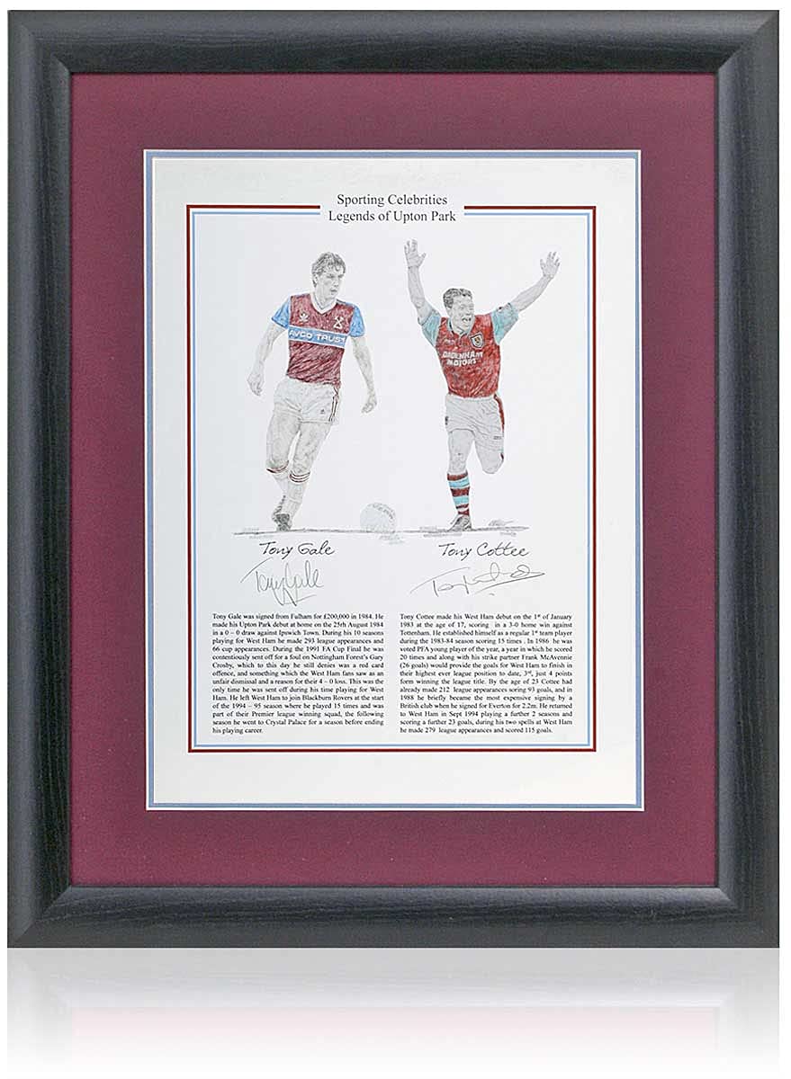 Tony Cottee & Tony Gale Hand Signed 16x12'' WHUFC Hammers Artprint COA
