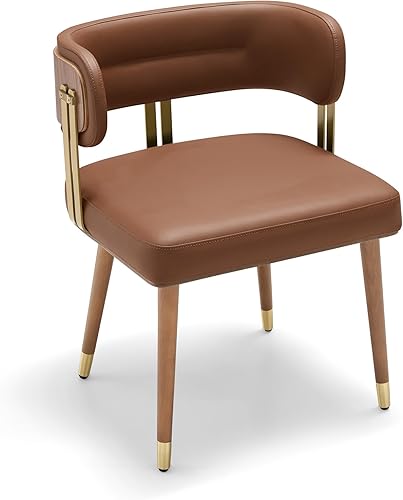 Miniatura 1 de ARTPLAN Silla de comedor de cuero de nogal, moderna silla de cocina tapizada con cojín de espuma de alta resistencia, marco dorado de acero