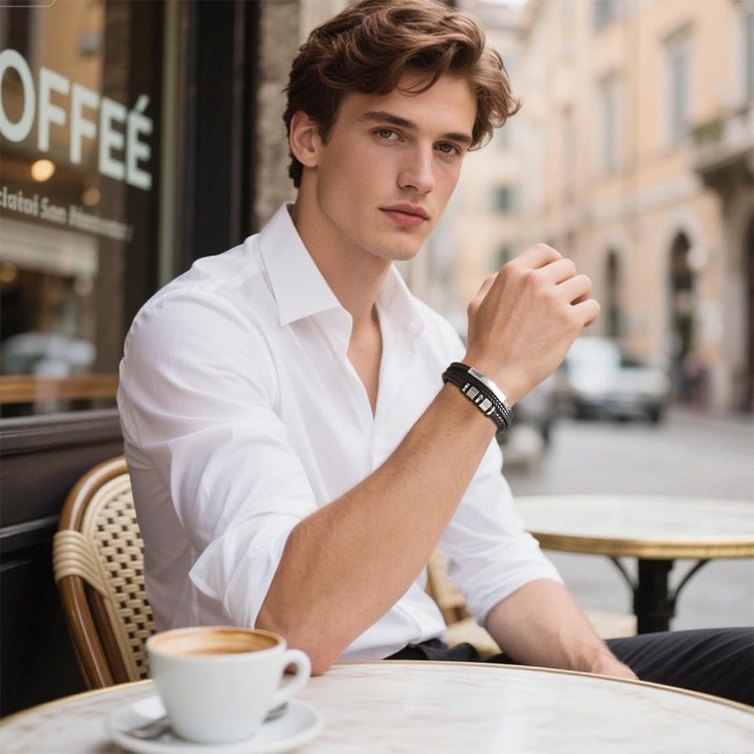 Braccialetto Uomo In Pelle, Bracciale Uomo Personalizzato Nero, Bracciale Uomo Cuoio 21cm, Braccialetti Papà Regalo Uomo Gioielleria, Idea Regalo Per Lui Festa Del Papà Natale Compleanno