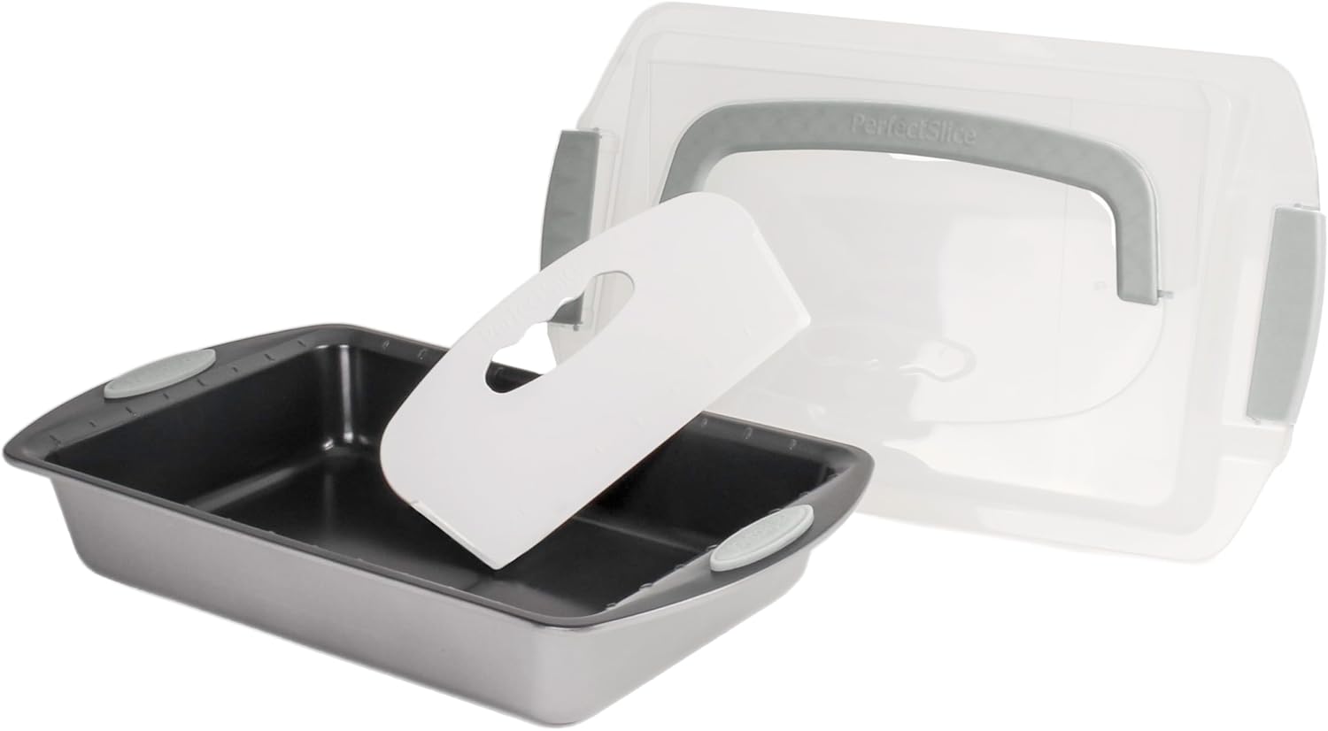 BergHOFF 11Pc Perfect Slice Bakeware Set, Covered Rectangle Cake Pan, Cookie Sheets, Muffin Pan, Loaf Pan, Round, Square and Rectangle Cake Pans, Slicer, Silver & Silver