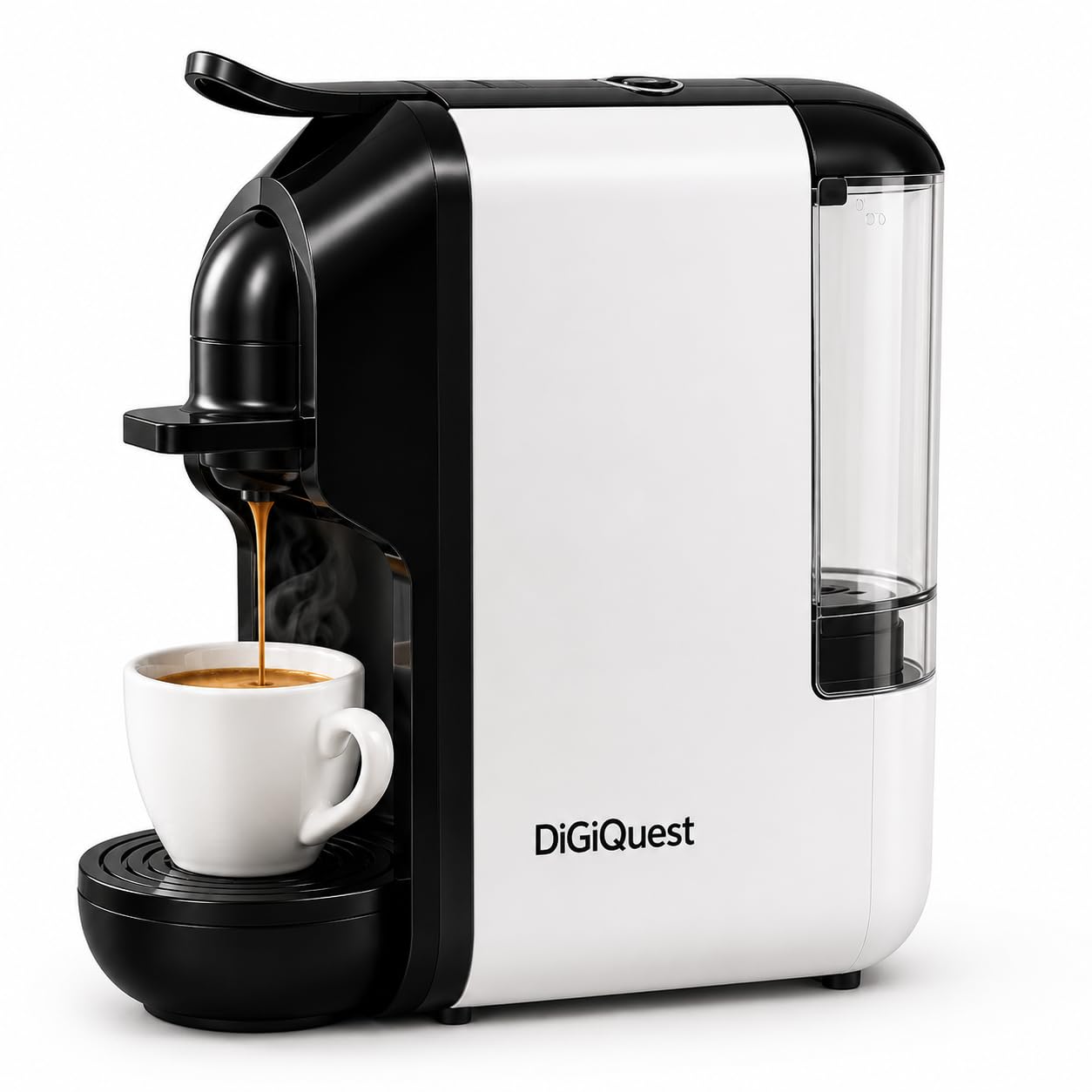 DIGIQUEST Cafetera COFFY WHITE 3 en 1 compatible con Nespresso®, Dolce Gusto® y A Modo Mio® | Café corto y largo | 1450 W de potencia | 0,6 litros | 19 bar | Edición limitada