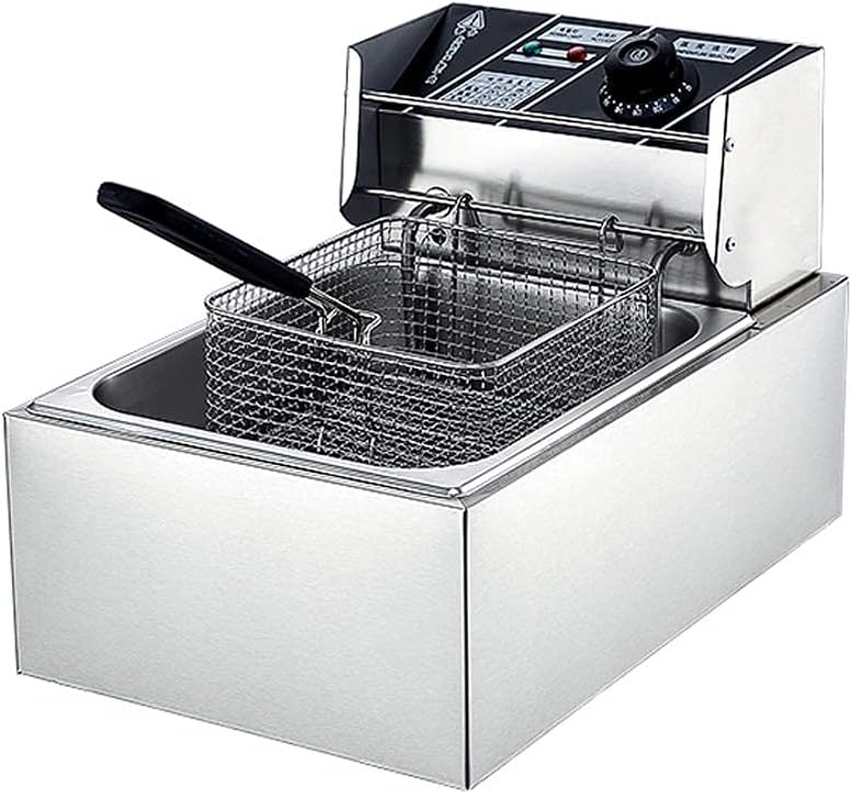 Fryer Basket,Commercial Fryer 6L Stainless Steel Single Tank Kitchen Electric Fryer with Lid and Basket, Home Use Fryer Easy to Clean, Adjustable Temperature