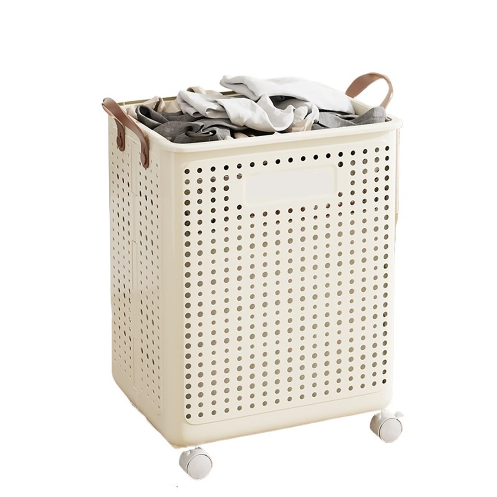 Foldable Laundry Basket Hamper With Casters For Washing Clothes(Milk XL)