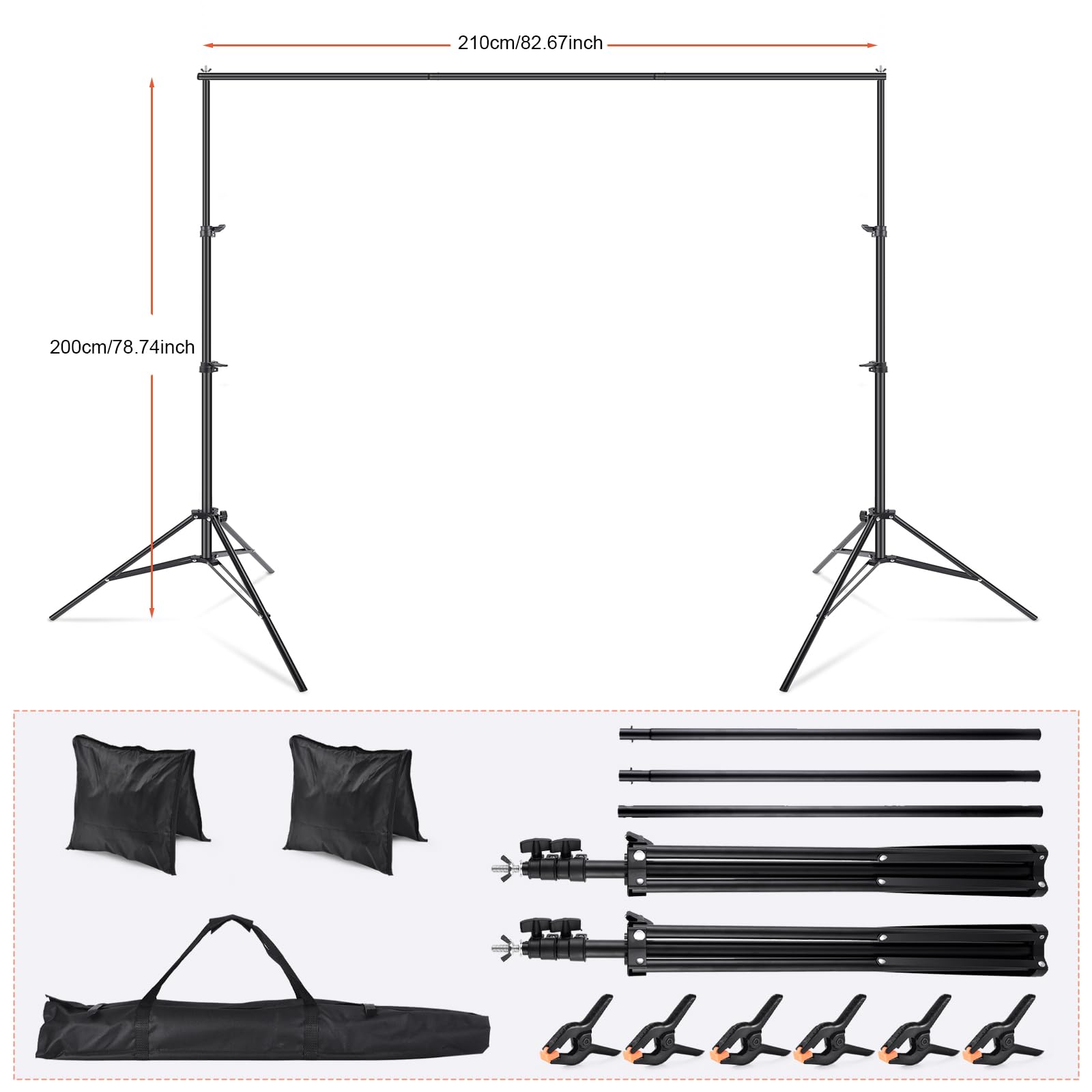Supporto Per Sfondo 2x2M - Kit Completo Con Treppiedi, Clip E Sacchi Sabbia Per Foto - Foto 10