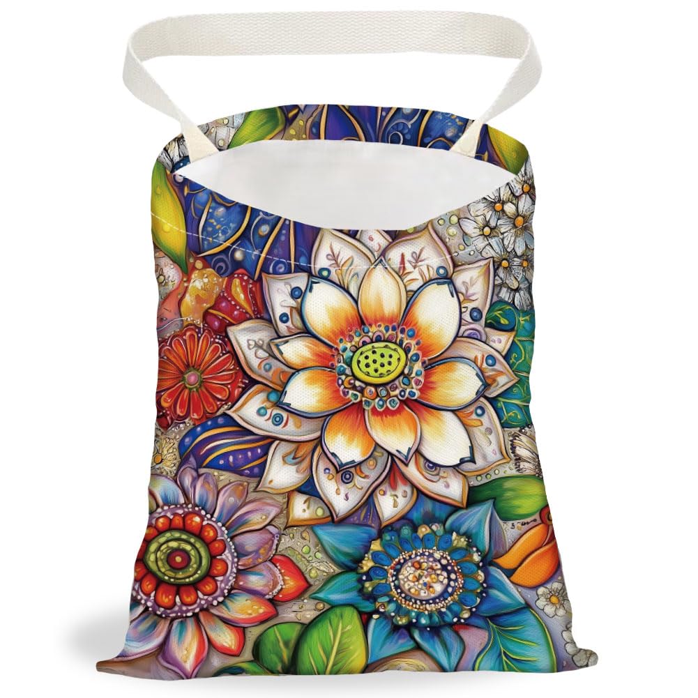 Bolsa de basura para coche DELORIGIN Lotus Mandala, con cierre a presión, para colgar en el asiento trasero, portátil, ideal para viajes y acampadas.
