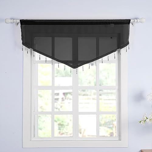 Miniatura 4 de Cortina Swag de 63 pulgadas de largo, cenefa de cortina festoneada con bolsillo para barra, paneles de encaje transparente con cuentas de cristal