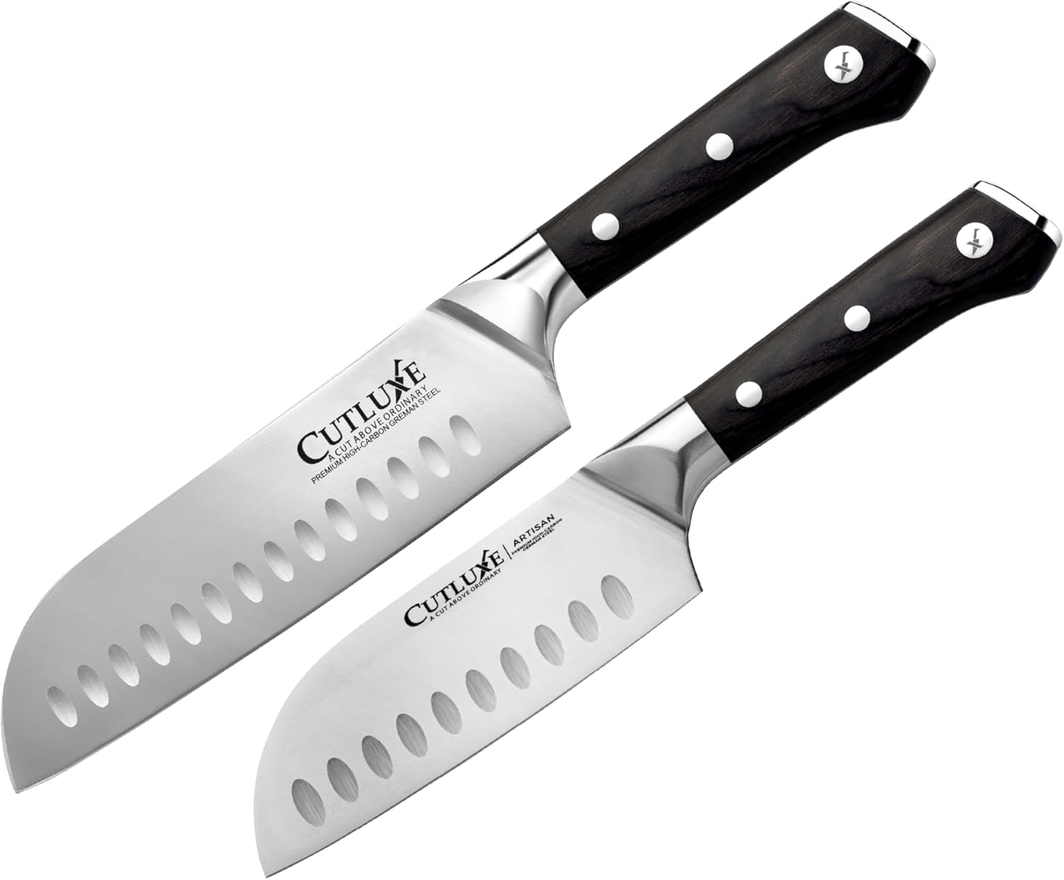 Cutluxe Santoku Knives Set – 5" and 7" Chopping Knife Set – Multipurpose Kitchen Knife – Forged High Carbon German Steel – Full Tang & Razor Sharp – Ergonomic Handle Design – Artisan Series