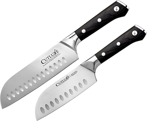Cutluxe Santoku - Juego de cuchillos de cortar de 5 y 7 pulgadas, cuchillo de cocina multiusos, acero alemán forjado de alto carbono, espiga