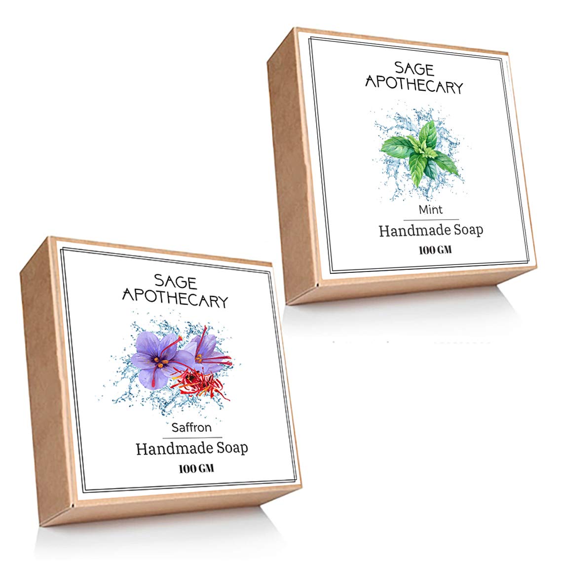 Sage Apothecary Natural Handmade Bath Soap Saffron & Mint Cleansing of Face & Body Organic Ingredients Free From Paraben, Sulphate & Chemicals - 100 gm Pack of 2