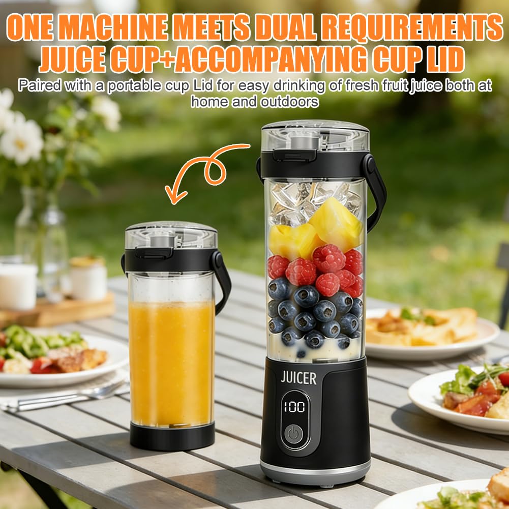Frullatore portatile da asporto, bottiglia per succo fresco da 600ml, mini frullatore e frullatore per smoothie con 12 lame, senza fili e ricaricabile, frullatore portatile per frullati di frutta