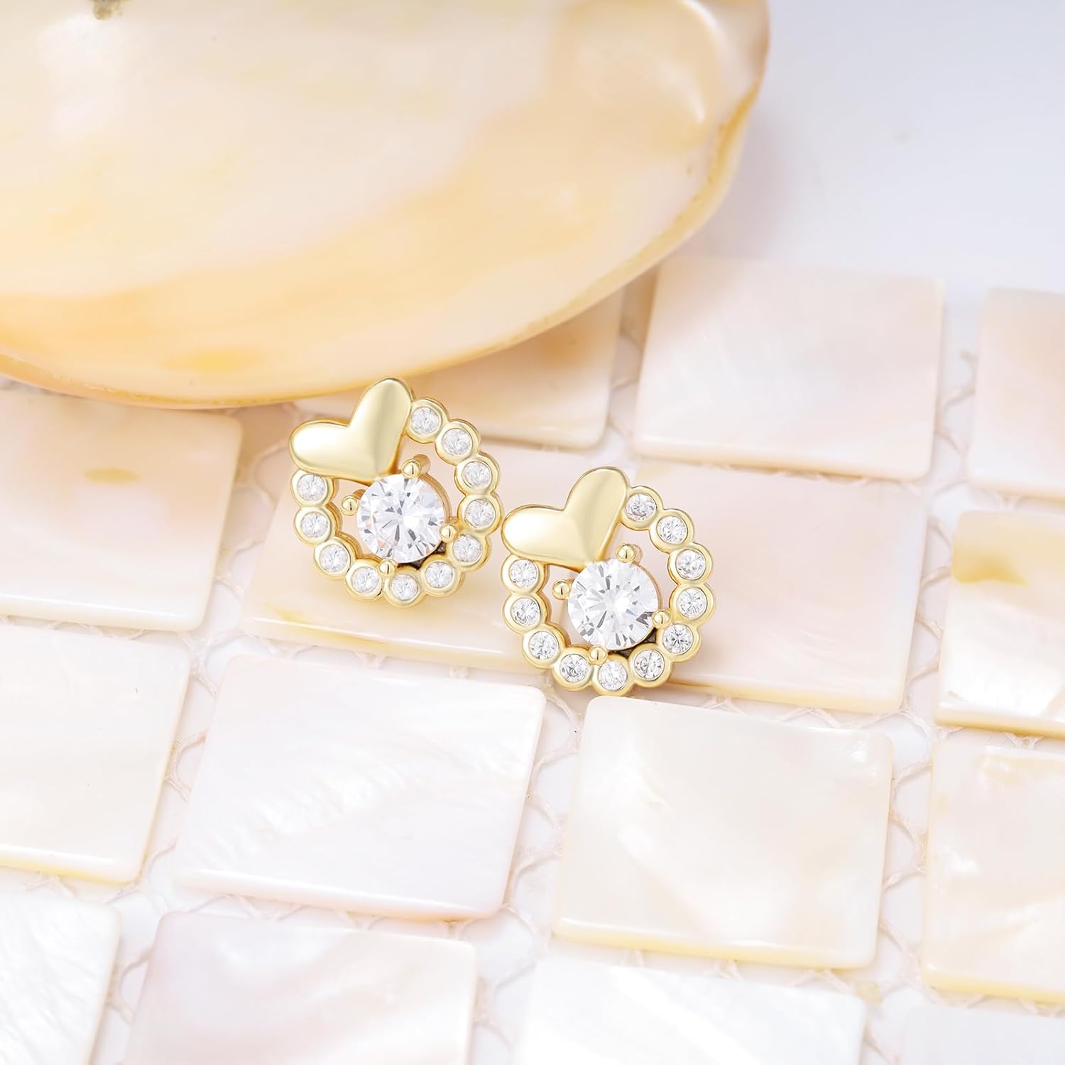 Sterling Silver Heart Stud Earrings - Sparkling Cubic Zirconia Hypoallergenic CZ Love Heart Earring Elegant Gifts for Mom Wife Sister Daughter - Image 2