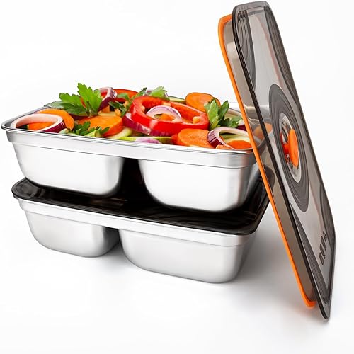 Paquete de 2 recipientes de almacenamiento de alimentos de acero inoxidable (30 onzas) a prueba de fugas y tapas herméticas para cocina, doble