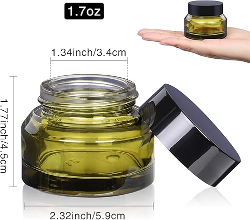 Miniatura 6 de Tarros cosméticos de vidrio de 1.7 onzas con tapas, paquete de 3 tarros pequeños de vidrio con tapas, recipientes de maquillaje de vidrio vacíos de
