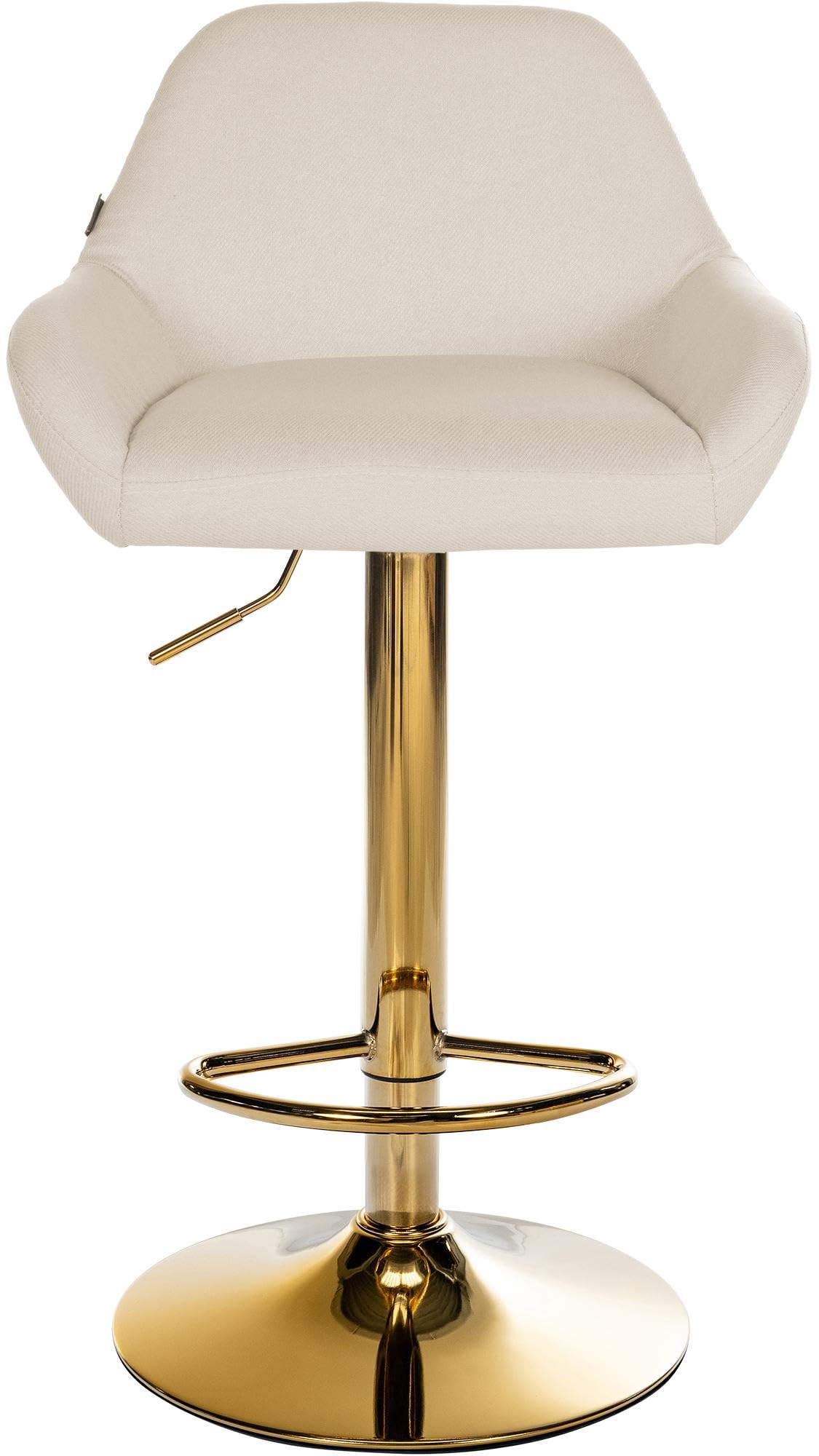 CLP Juego de 2 taburetes de Bar Braga tapizado en Tela con Estructura Dorada I Regulable en Altura y Giratorio 360° I Taburete de Bar Moderno Color:Crema