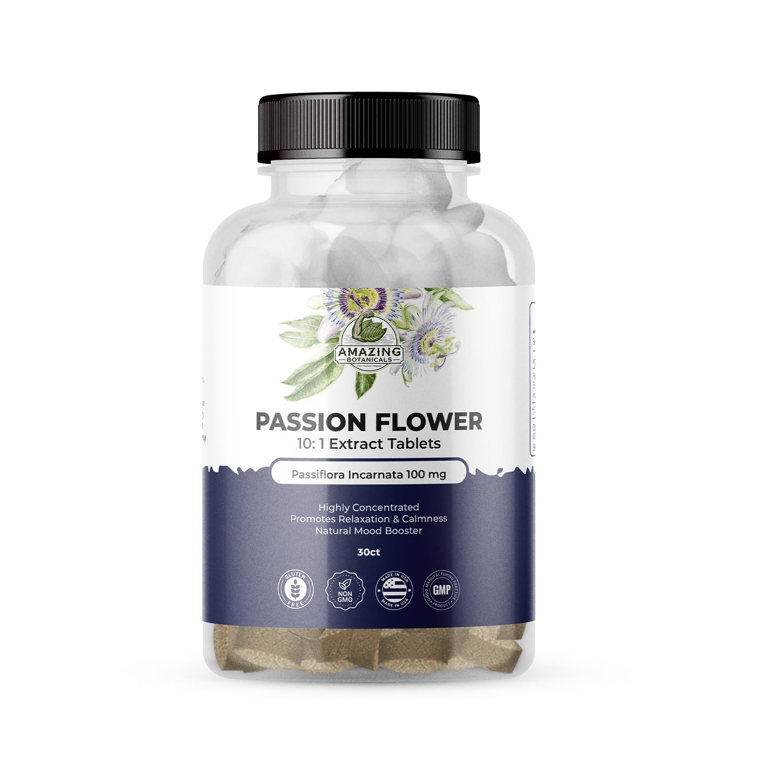Amazing Botanicals Passionflower Tablets High Potency 10X Extract Tablets 10mg per Serving | Passiflora Incarnata | Boosts Mood & Promotes Relaxation,