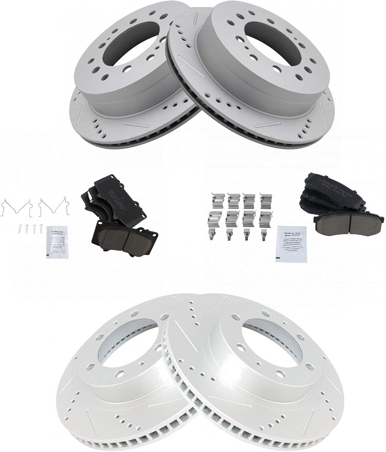 TRQ Front and Rear Performance Brake Pad & Rotor Kit Brake Pads Brake Rotors Set Ceramic Premium G-Coated Compatible with 2003-2009 Toyota 4Runner 2007-2009 FJ Cruiser