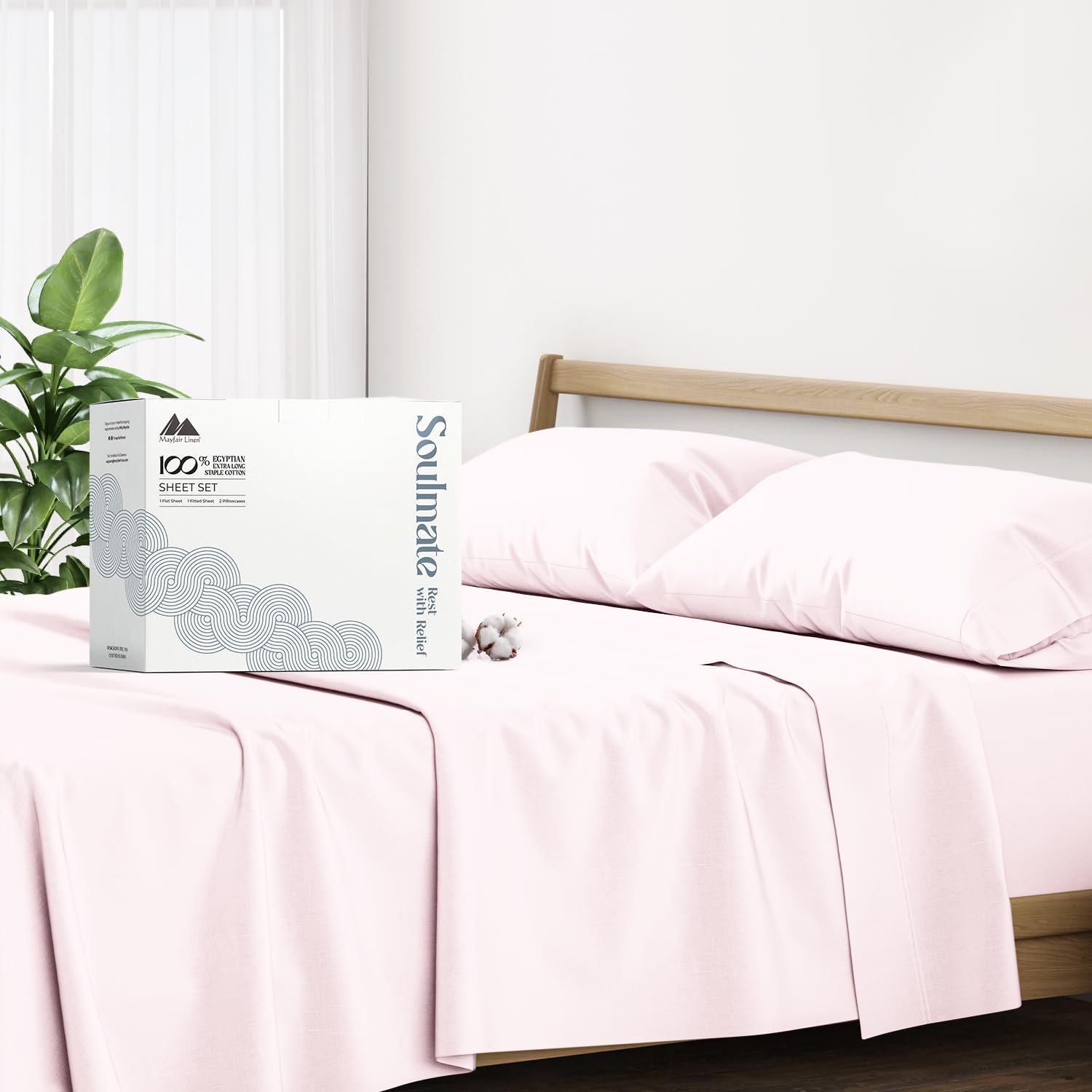Mayfair Linen Set di lenzuola in 100% cotone egiziano per letto king size, serie 500, set di lenzuola per letto king size (4 pezzi, color cipria), morbide come la seta, rinfrescanti, con tasca