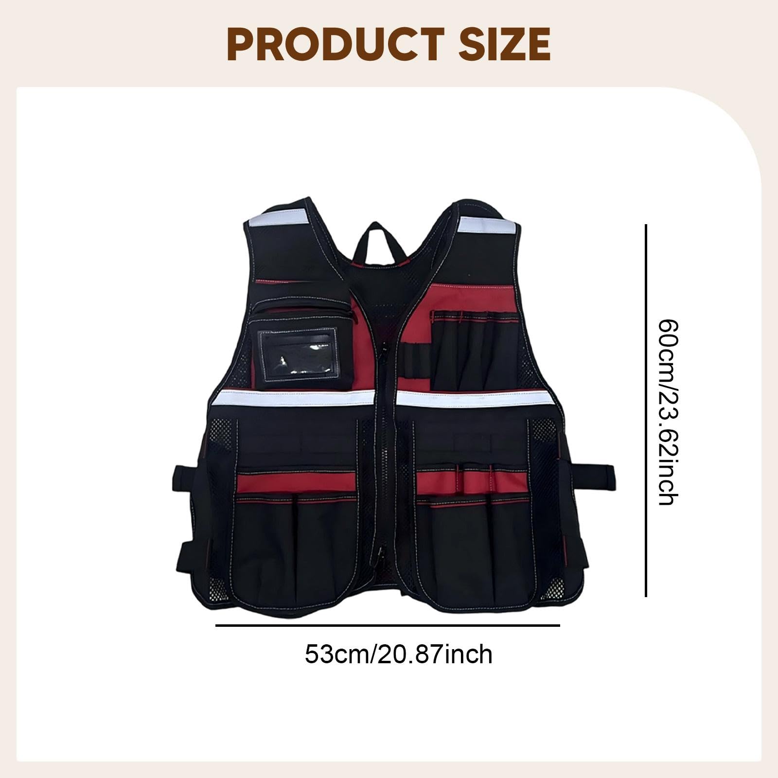 Chaleco Portaherramientas Ligero para Adultos, Ideal para Trabajos de Mantenimiento Al Aire Libre Y Fontanería, Color Negro Y Azul, negro y rojo