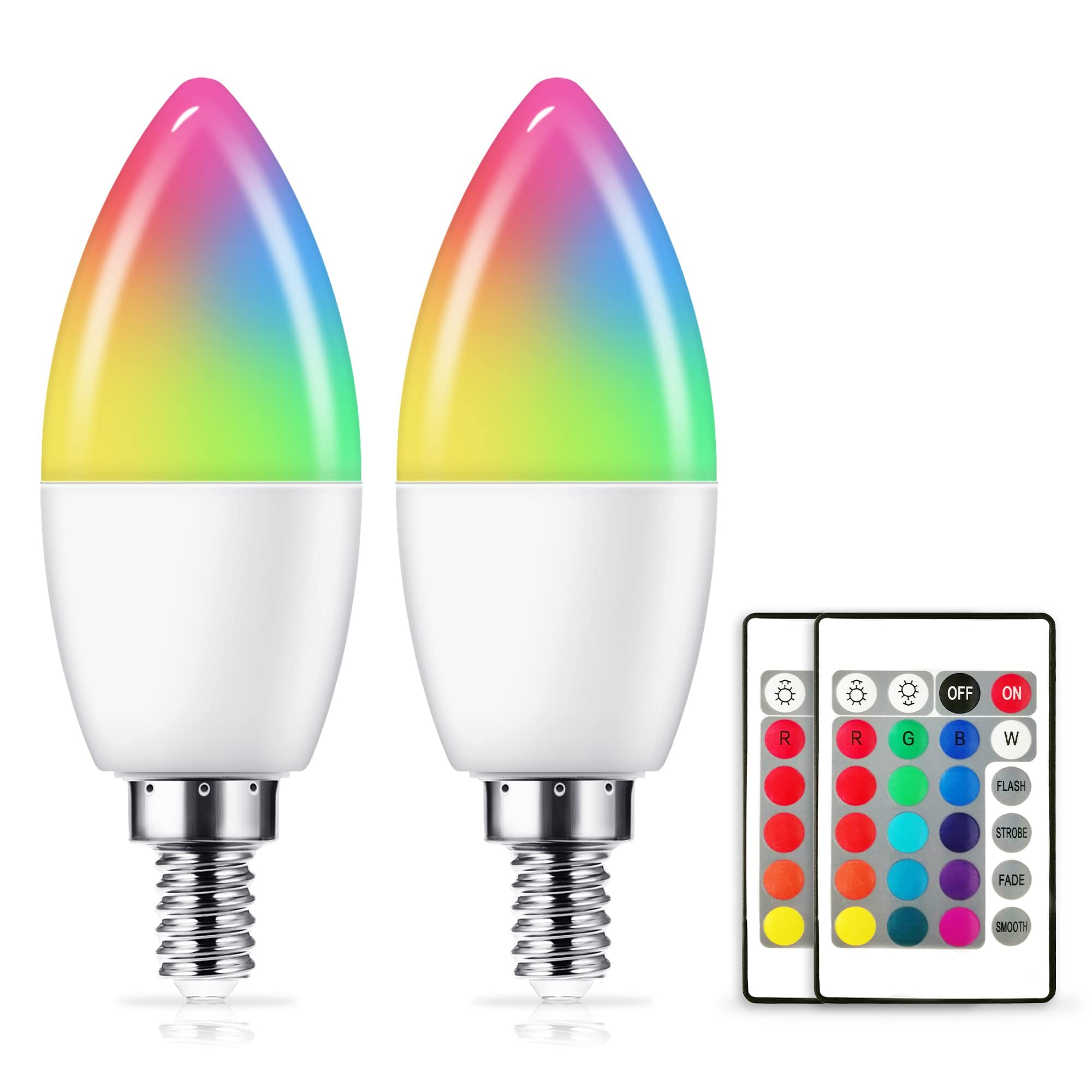 SYOSI Color Changing Light Bulb, 17Colors E12 Candelabra Led Light Bulb, 3W 350LM Multicolor Led Bulb with Remote Control, 4 Modes LED Light Bulbs for Home/Decoration/Party/KTV Mood Lighting (2 Pack)