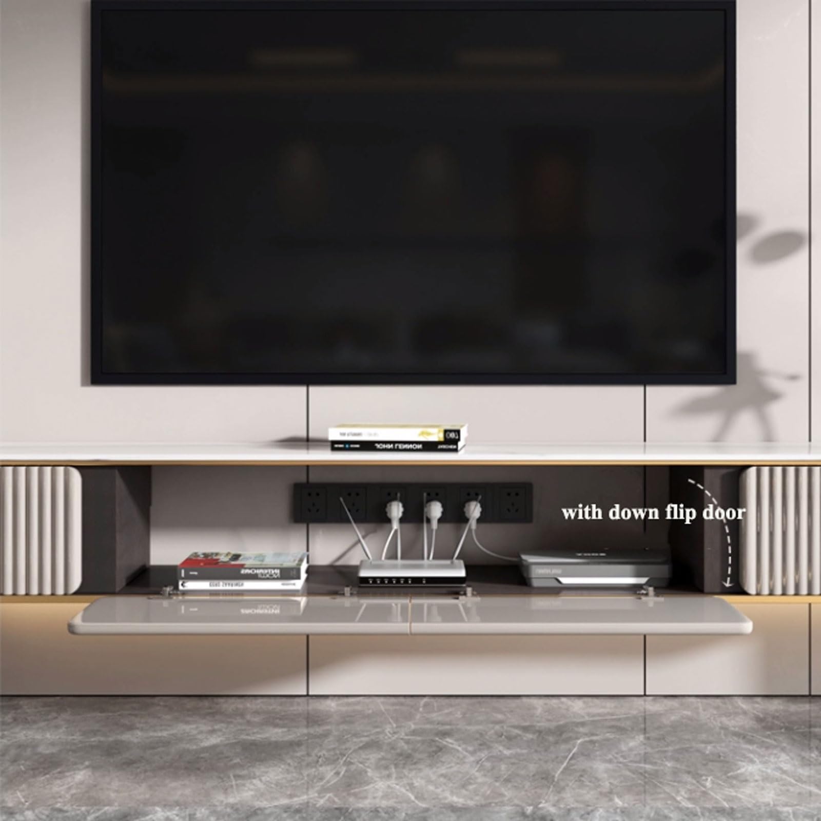 Mobile multimediale Mobile TV sospeso moderno e semplice con 2 cassetti, 70,8''/78,7'' per il soggiorno(M)