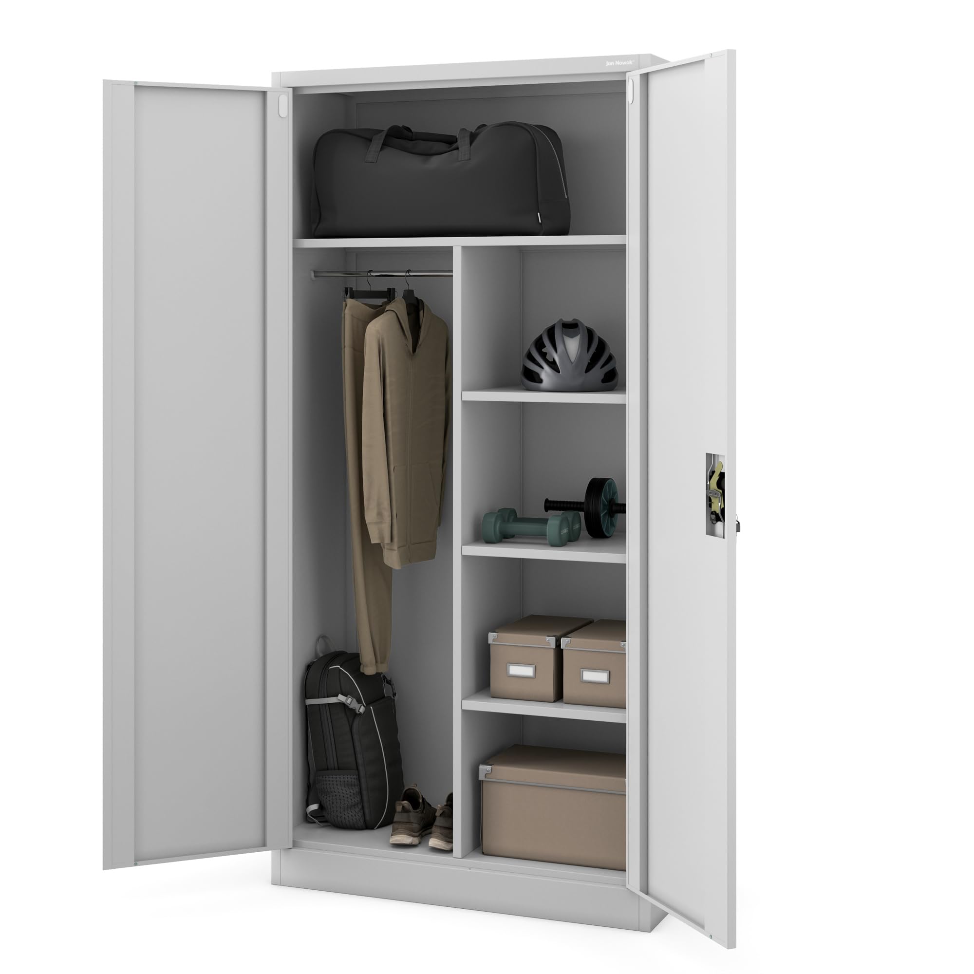 Jan Nowak Metallschrank 185 x 90 x 45 cm | Büroschrank Abschließbar mit Kleiderstange, Pulverbeschichtung | Aufbewahrungsschrank Umkleideschrank Spind Kleiderstange | Grau