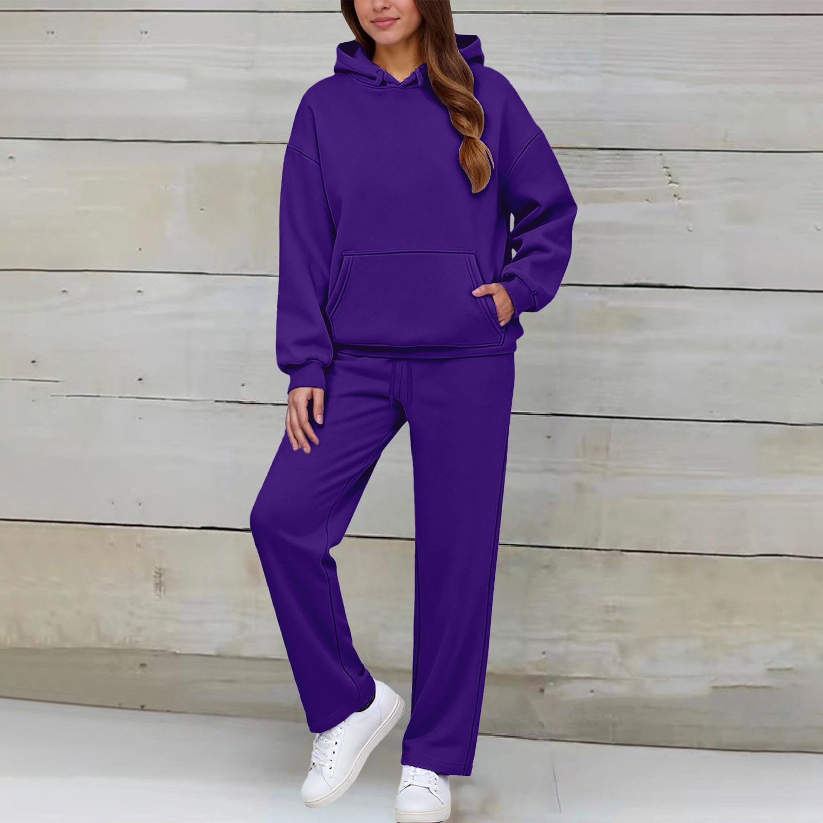 Genérico Conjunto deportivo femenino capucha forro polar pantalón chándal dos piezas ropa cómoda informal invierno cálido conjunto moderno activo mujer