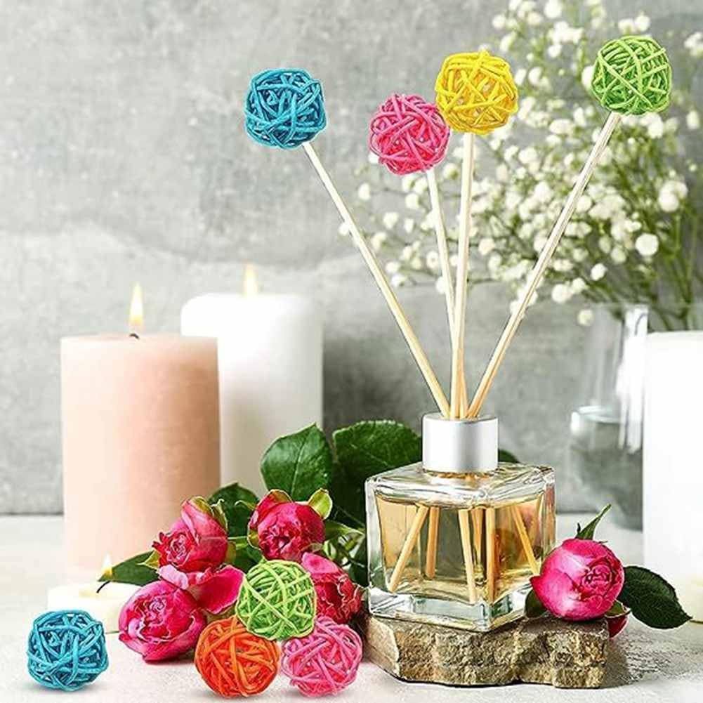 Boules Décoratives En Rotin Kidlearn - Lot De 12 - Ø4cm Vert Foncé - Pour Vases, Déco, Aromathérapie