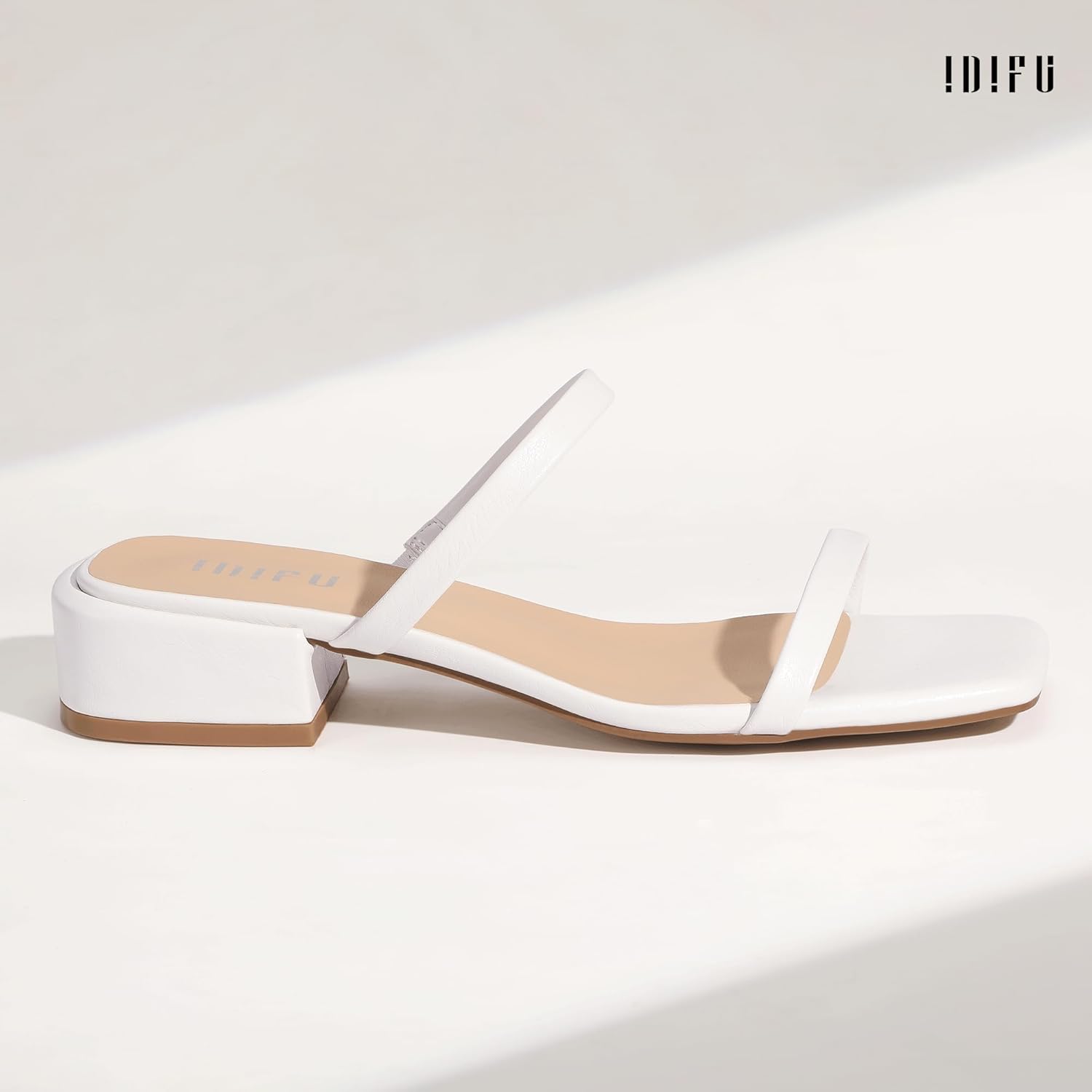 IDIFU 1 Inch Square Open Toe Heeled Sandals Low Block Chunky Slides Two-Strap Slip On Mules Heels Dressy Trendy Formal Elegant Wedding Graduation Prom Wedding Summer Party Dress Shoes for Women