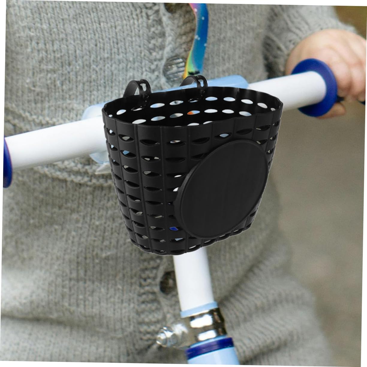 Cesta de Bicicleta para Niños de Plástico Negra Desmontable con Correa Ajustable para Accesorios de Bicicleta Cómoda y Segura