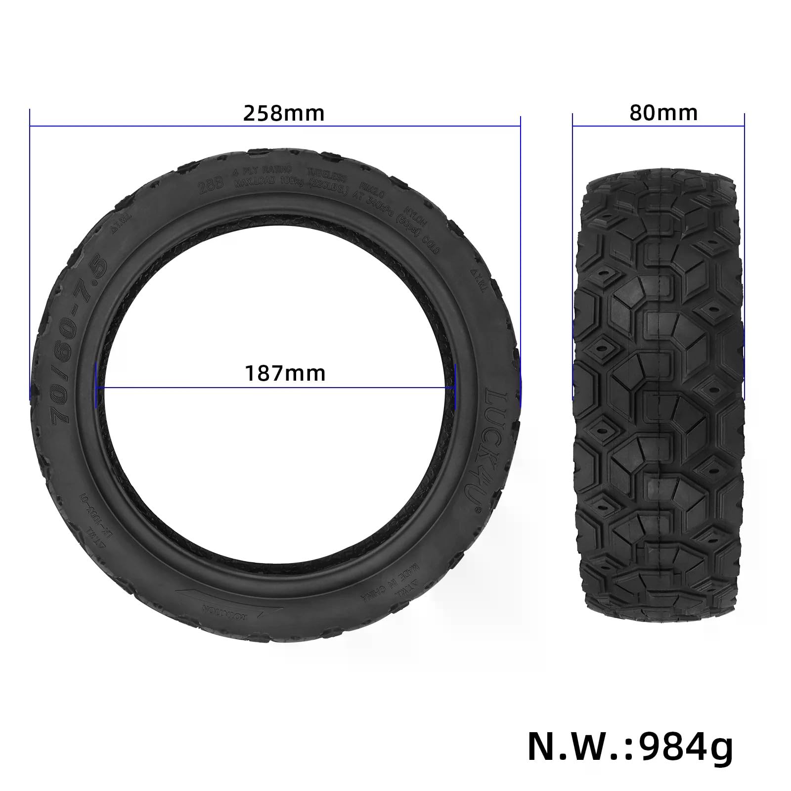 70/60-7,5 Pneumatico senza camera d'aria per fuoristrada per Segway ZT3 Pro/Pro D/ProE, pneumatico tubeless da 11 pollici, pneumatico rinforzato resistente all'usura, ruote di ricambio con
