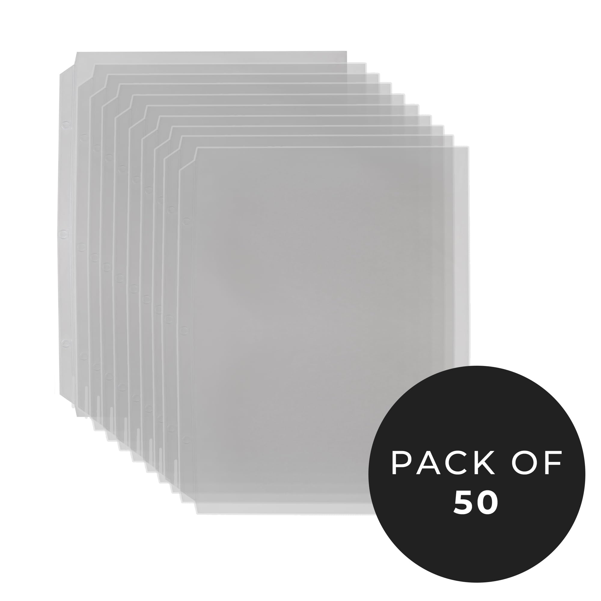 Risch Heavy-Duty 3-Hole Punched Clear Vinyl Page Protectors, Plastic Sleeves for Menu Binders, Letter-Sized Document Storage, and Recipe Books, 10-Gauge Vinyl, 8.5” X 11”, Pack of 50