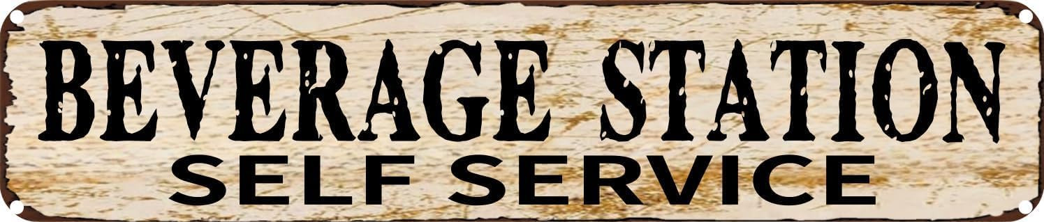 Metal Tin Sign Beverage Station Self Service Vintage Wall 16 x 4 INCH