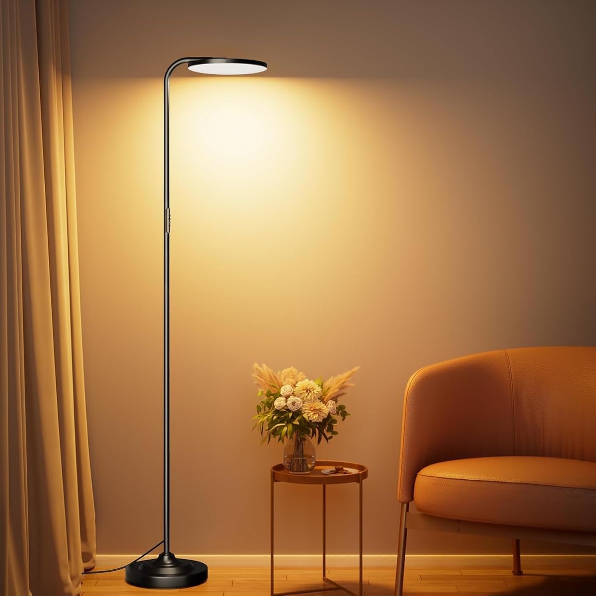 SIBRILLE 36W LED Floor Lamp, Super Bright Standing Lamp, Modern Stepless Dimmable Torchiere Tall Lamp with Remote Control, 350°Rotating Head Reading Floor Lamp for Living Room, Bedroom, Office