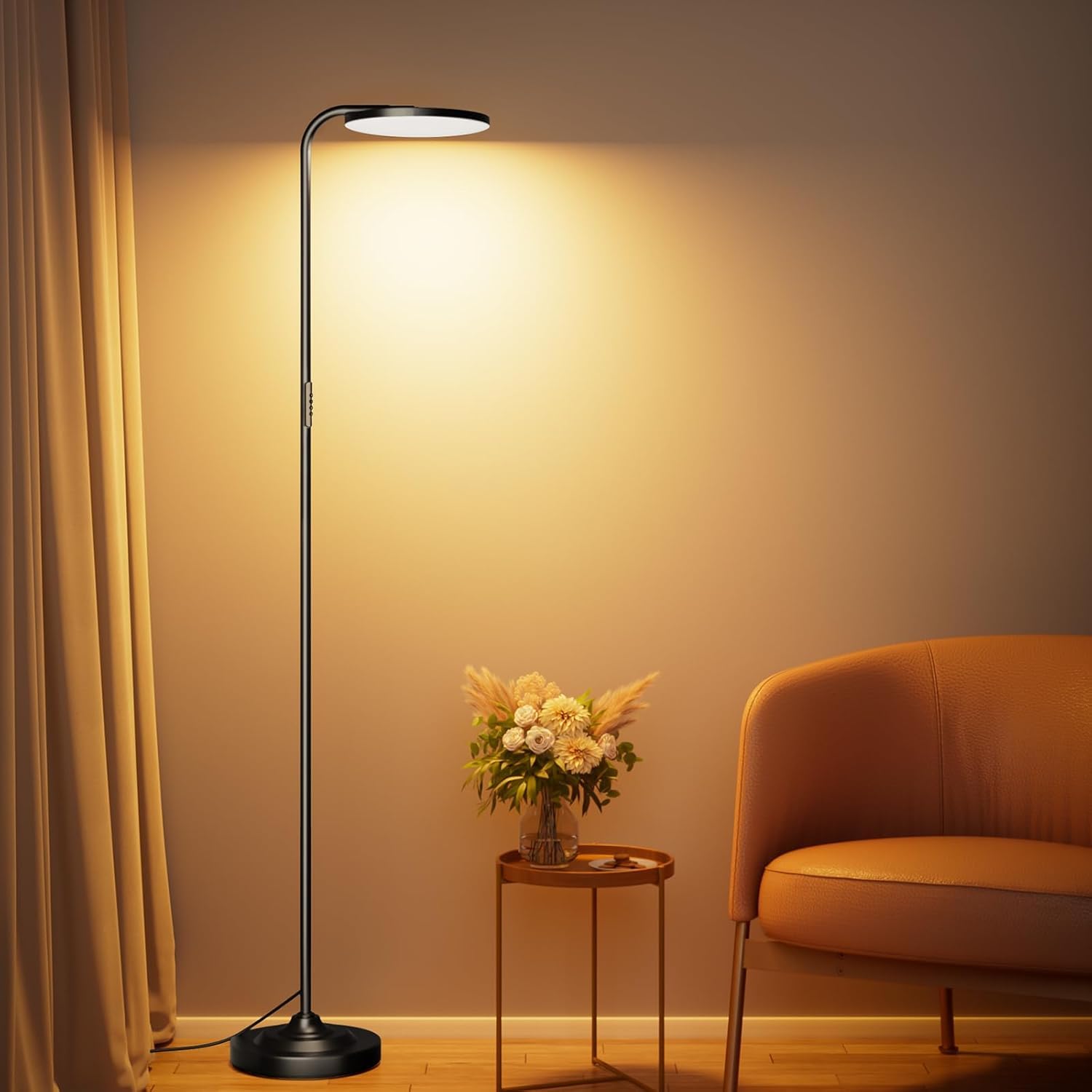 SIBRILLE 36W LED Floor Lamp, Super Bright Standing Lamp, Modern Stepless Dimmable Torchiere Tall Lamp with Remote Control, 350Β°Rotating Head Reading Floor Lamp for Living Room, Bedroom, Office