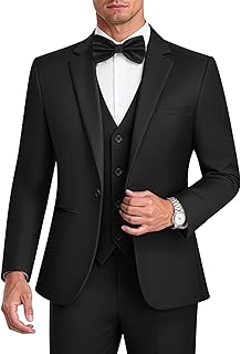 Men's 3 Pieces Solid One Button Suit Elegant Slim Fit Single Breasted Party Tuxedo Blazer Vest Pants Set